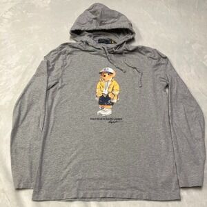 Polo Ralph Lauren Polo Bear T-Shirt Hoodie Mens Medium Gray Jersey Pullover